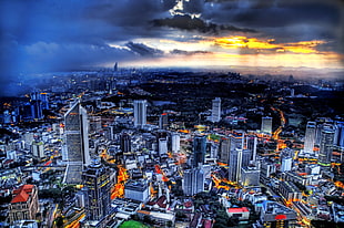 aerial photography of city under gray cumulus clouds, kuala lumpur HD wallpaper