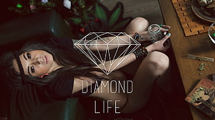 diamond life text overlay on female wearing bikini set background HD wallpaper