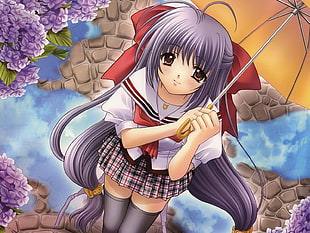 purple anime girl character HD wallpaper