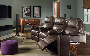 brown leather media recliner inside a room HD wallpaper