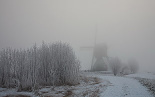 snow covered windmill