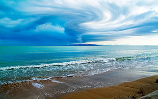 sea shore, beach, sky, tornado, waves