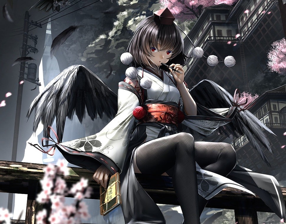 Female dark angel anime character digital wallpaper, cropped, Shameimaru  Aya, Touhou, wings HD wallpaper | Wallpaper Flare