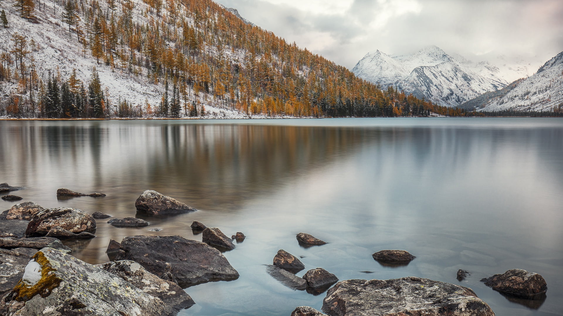 calm body of water, nature, winter, mountains, landscape