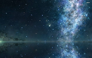 space galaxy, space, stars, water, sea HD wallpaper