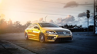 gold Volkswagen sedan, gold, Volkswagen, passat, car HD wallpaper