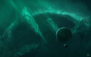 illustration of planet, space art, planet, nebula, JoeyJazz