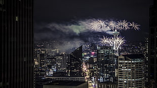 white fireworks, city HD wallpaper
