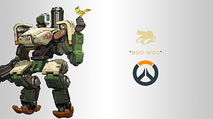 white and green robot illustration, Blizzard Entertainment, Overwatch, video games, logo