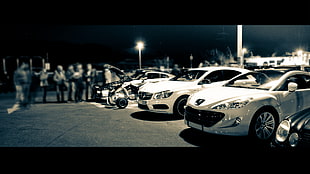 three white cars, racing, car, vehicle, tuning HD wallpaper