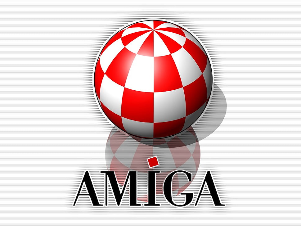 red and white sphere illustration with text overlay, Amiga, Commodore HD wallpaper