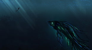black and blue sea monster illustration HD wallpaper