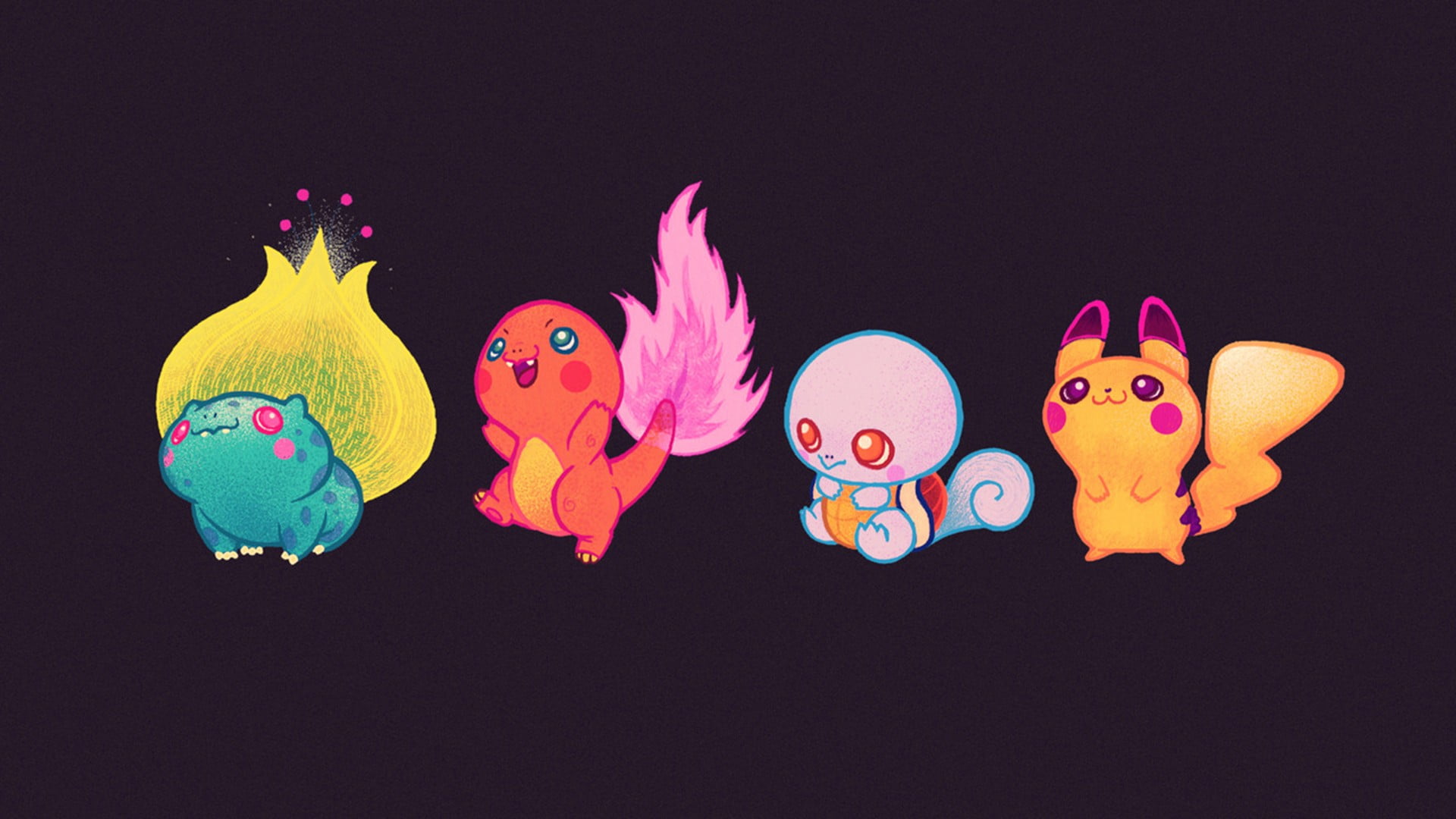 Bulbasaur, Charmender, Squirtle, And Pikachu Illustration, Chibi Hd  Wallpaper | Wallpaper Flare