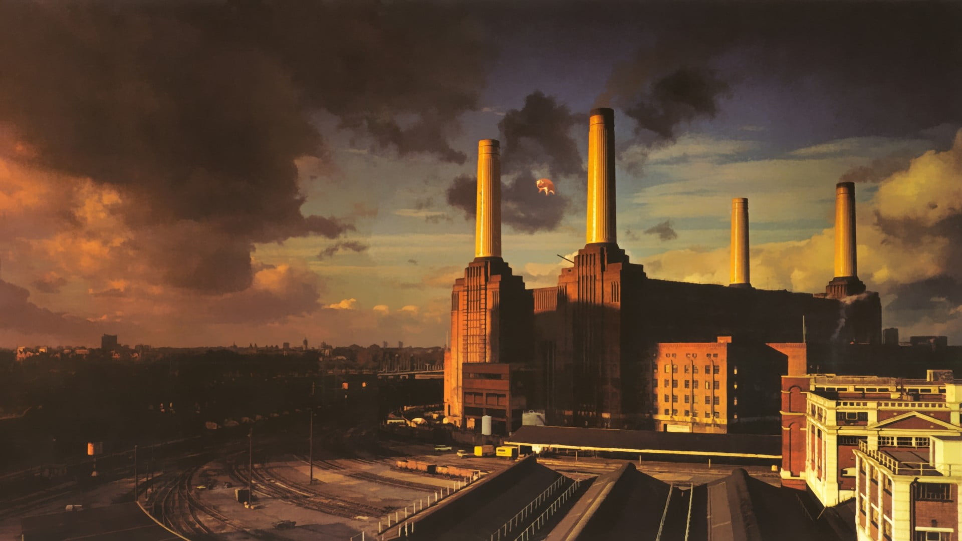 brown industrial bulding, Pink Floyd