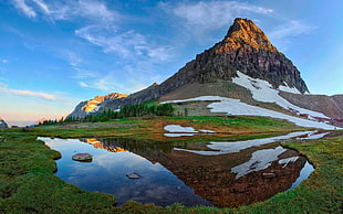 mountain range, nature, mountains, reflection, river HD wallpaper