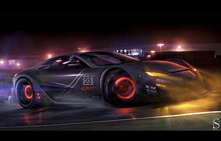 black racing car, car, sports car, tuning, digital art HD wallpaper
