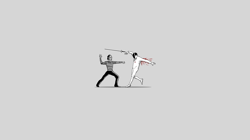 man in gray shirt and fencer fighting clipart, minimalism, mime, sports, threadless HD wallpaper