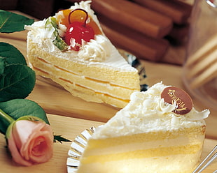 white cake slice on top of table