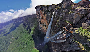 Angel falls, nature, mountains, waterfall, clouds