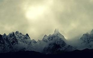 foggy mountain, mountains, nature, sky HD wallpaper