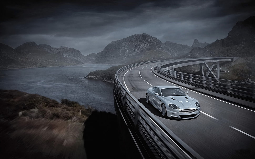 silver car, street, road HD wallpaper