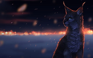 gray and black lynx, cat, rain, drawing, lynx