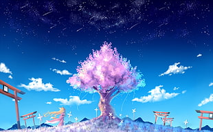 painting of pink cherry blossom tree