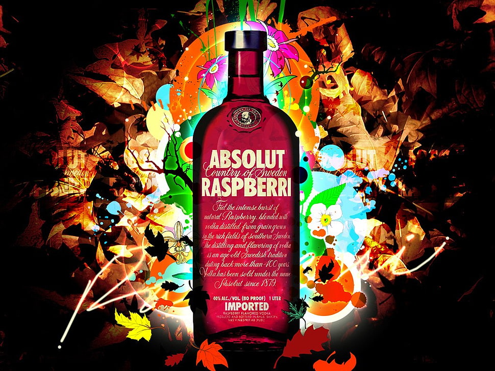 Absolut Raspberry bottle illustration HD wallpaper