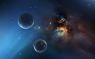 planets and galaxy digital wallpaper, space, galaxy, planet, space art