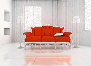 red fabric 3-seat sofa