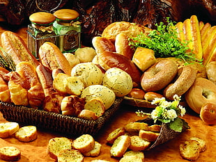 pile of pastries on brown surface
