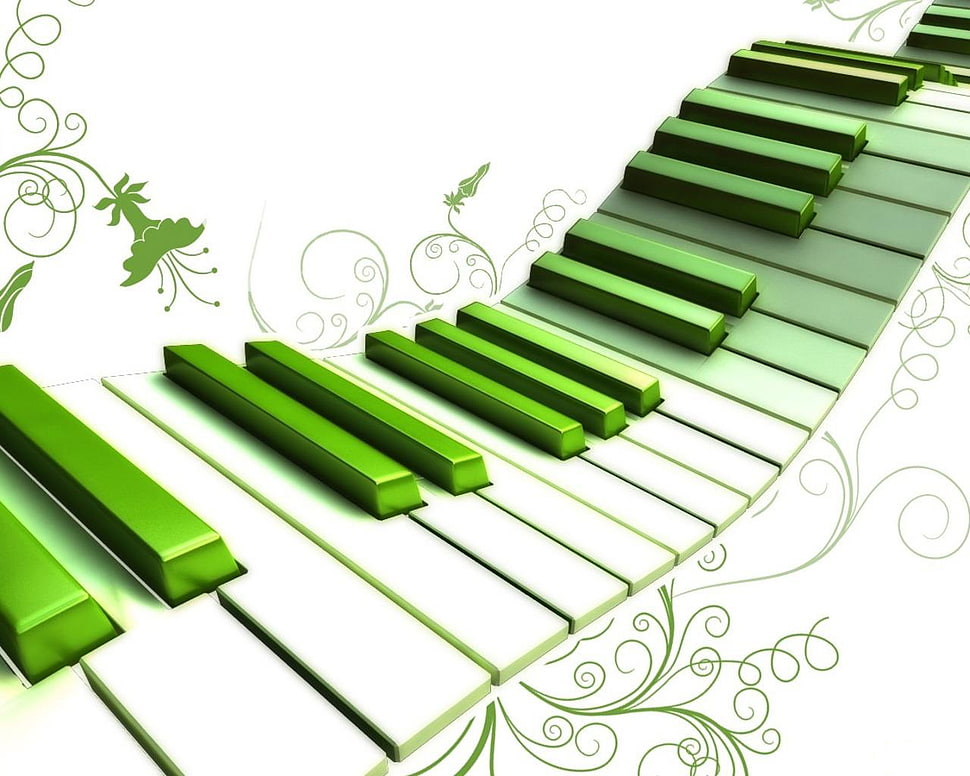 green and white piano decor HD wallpaper