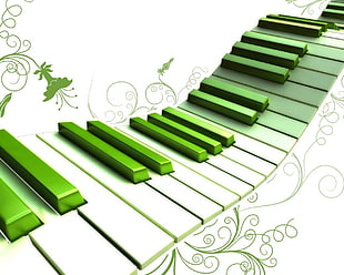 green and white piano decor