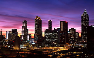 black high rise building, city, night, lights