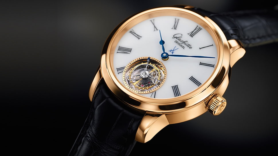 round gold analog watch HD wallpaper