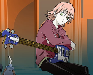 illustration of a boy with electric bass guitar HD wallpaper