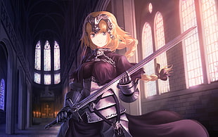 orange-haired anime character holding claymore, Fate/Apocrypha , Joan of Arc HD wallpaper