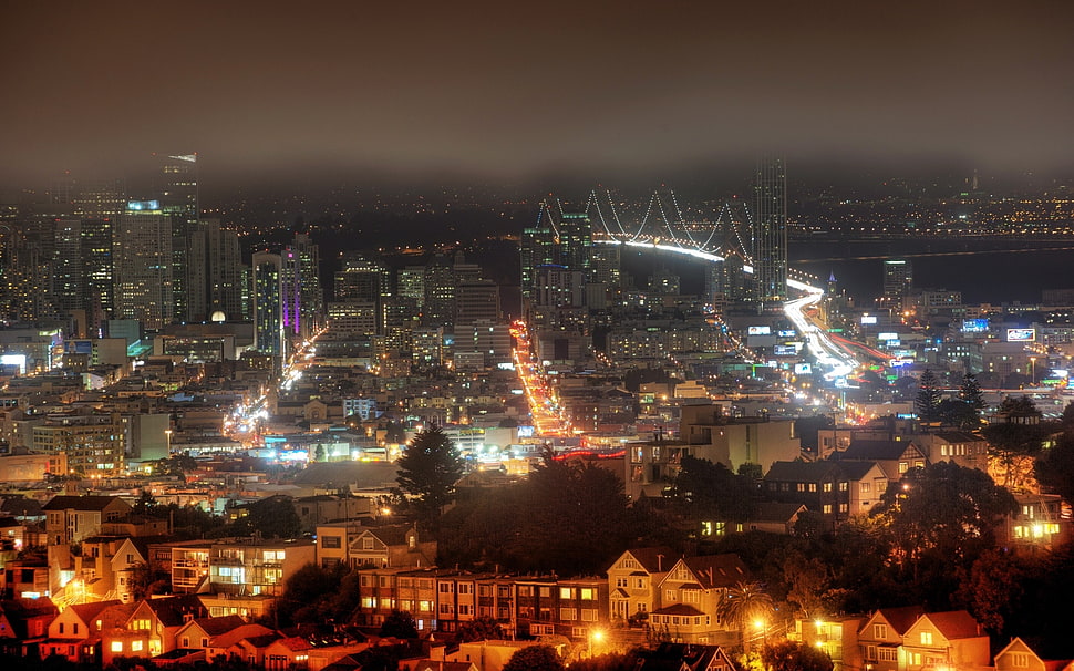 city with light during night time HD wallpaper