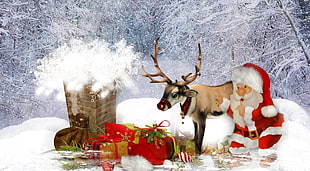 Santa and reindeer wallpaper HD wallpaper