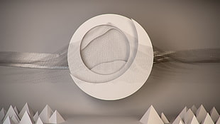 gray moon and mountains artwork, abstract, gray, minimalism, digital art