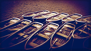 brown wooden jon boat lot, boat, water, blue, dark HD wallpaper