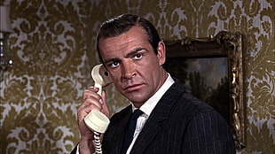 men's black and white dress shirt, James Bond, Sean Connery, movies