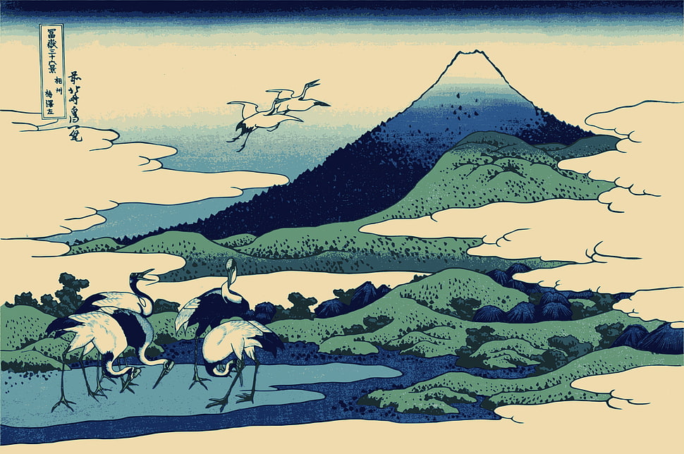 mountain illustration, Hokusai, Mount Fuji, Japan HD wallpaper