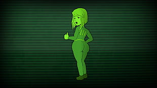 woman in green jumpsuit illustration