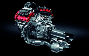 gray and red car engine HD wallpaper