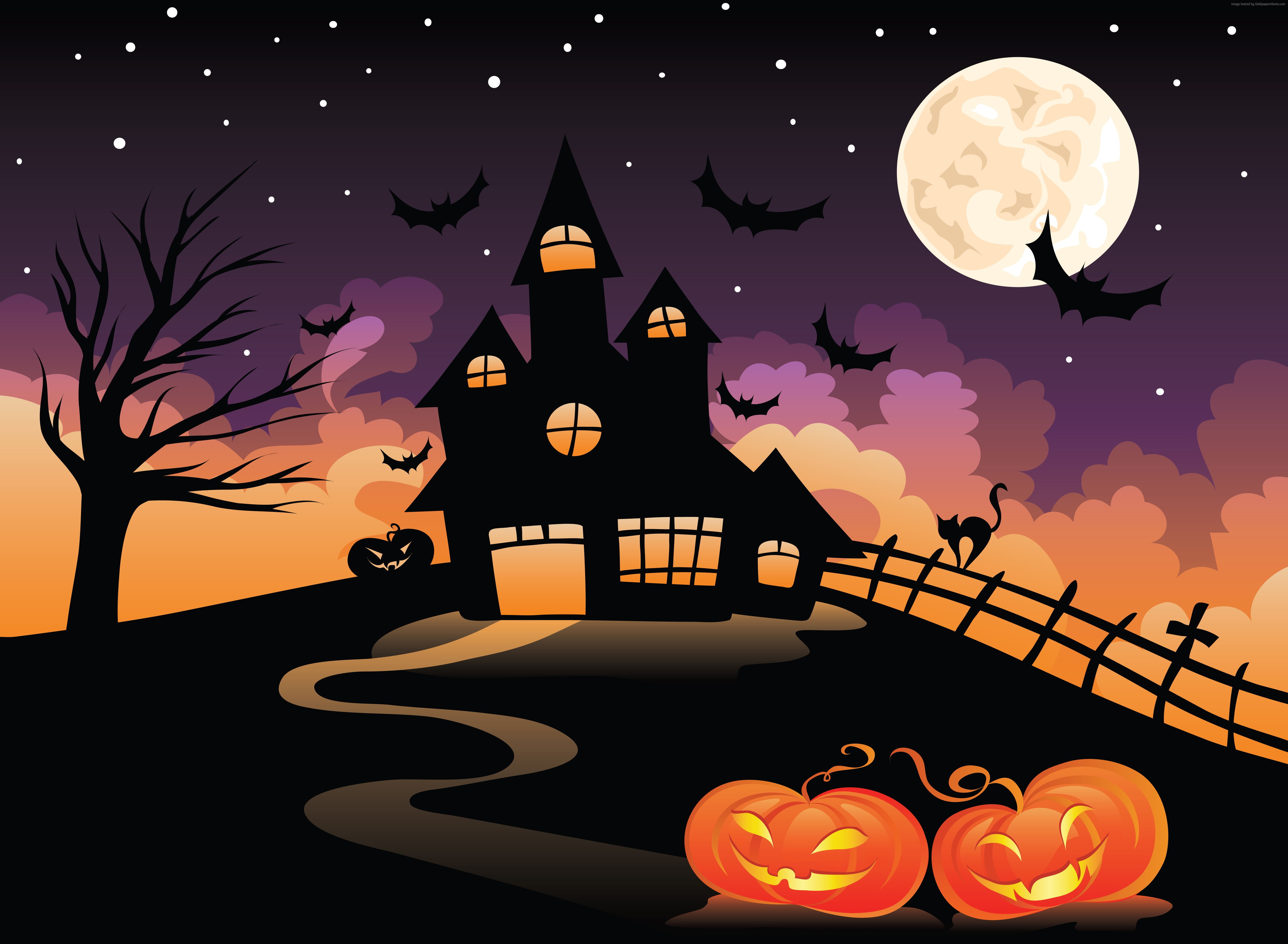 silhouette photo of Halloween-themed house during night time illustration
