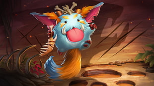 blue and yellow animal painting, League of Legends, Poro, Gnar