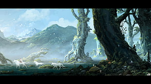 animals on forest wallpaper, Studio Ghibli, Princess Mononoke, San, Mononoke HD wallpaper