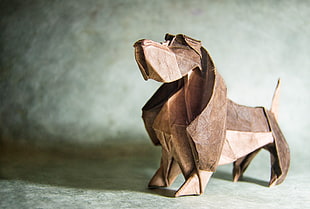 brown wooden horse figurine table decor, origami, dog, animals, paper HD wallpaper