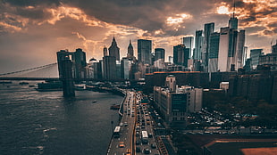 black mid-rise and high-rise buildings, city, building, New York City, cityscape